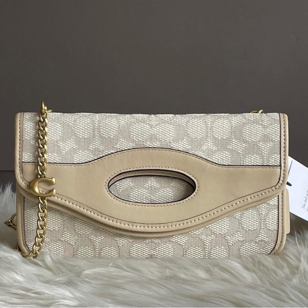 CA358 - Coach Foldover Cut Out Clutch Crossbody in Signature Jacquard